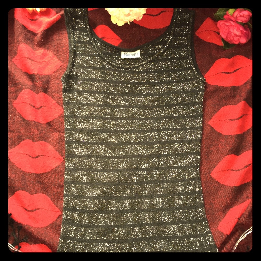 Size Large Sparkly striped Black&Gray Tank top